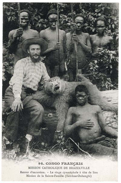 Il singe cynocéphale à tête de lion, c.1910 (litografia) da Unbekannt