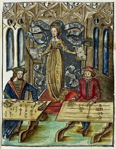 Gli strumenti matematici nel XVI secolo: competizione di rapidità di calcolo tra Pitagora (580-500 a.C.) e Boezio (480-524), Pitagora usa il suo abaco e Boezio usa algoritmi da Unbekannt