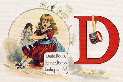Lettera D: Bambola che dorme. Incisione in "ABC L