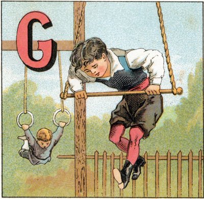 Lettera G come ginnastica. Incisione in "Alfabeto dei piccoli scolari". Imagerie d