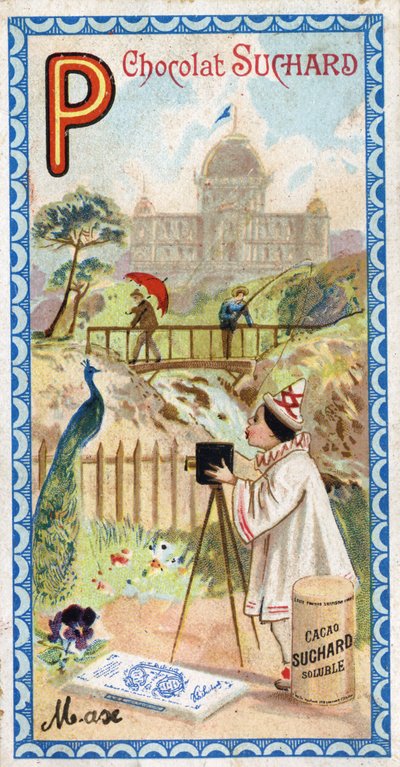 Lettera P: palazzo, padiglione, ombrello, fotografo, ponte, pesca, pavone, pensiero. Incisione dell