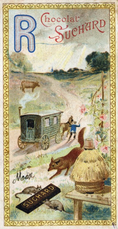 Lettera R: raggi, ruminante, rimorchio, alveare, volpe, ratti, rosa. Incisione dell