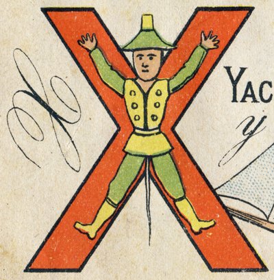 Lettera X. Incisione in "ABC Toys". Immagini di Epinal in cromolitografia, circa 1890. Piccolo opuscolo di 8 pagine. da Unbekannt