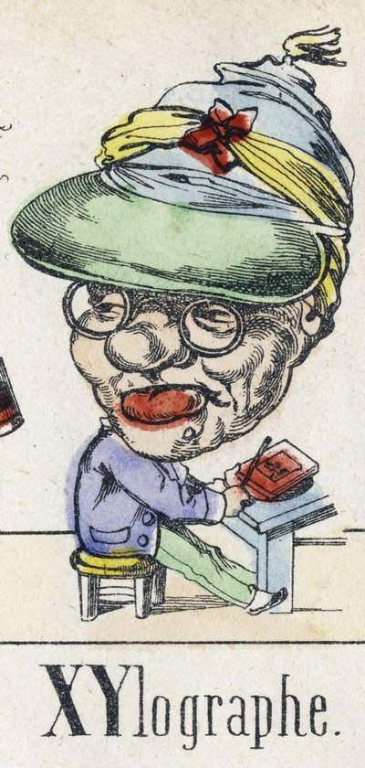 Lettere X e Y: xilografo. Alfabeto del Racconto Orientale. Immagini di Epinal, circa 1890. Serie popolare. Piccolo opuscolo di 8 pagine. da Unbekannt