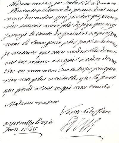 Lettera di Luigi XIV a Maria di Modena, congratulandosi per la nascita di un principe, Giacomo Edoardo, principe di Galles da Unbekannt