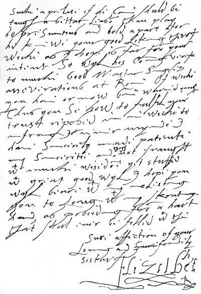 Lettera della Regina Elisabetta I al Re Giacomo VI di Scozia (poi Giacomo I d
