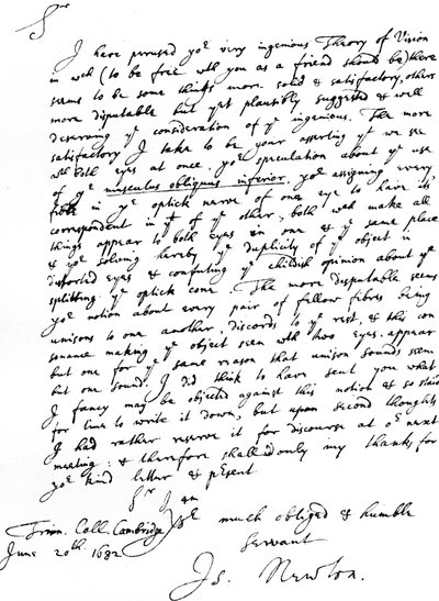 Lettera di Sir Isaac Newton a William Briggs, M.D., scritta dal Trinity College, Cambridge, 20 giugno da Unbekannt