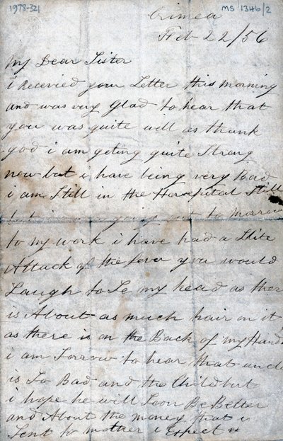 Lettera di un soldato in Crimea alla sorella, 22 febbraio 1856 da Unbekannt
