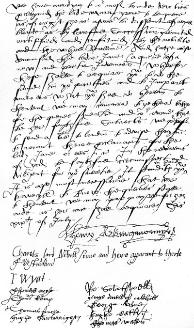 Lettera dei sostenitori della regina Maria I nel Kent a Sir Nicholas Pelham e ai gentiluomini del Sussex, annunciando la proclamazione della Lady Mary come regina e denunciando Lady Jane Grey da Unbekannt