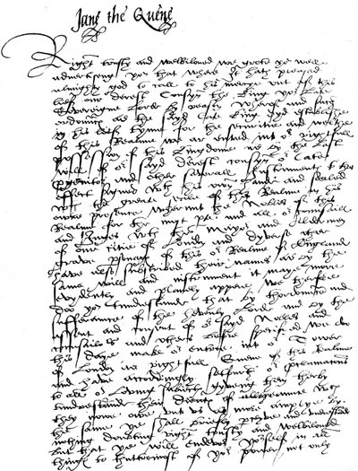 Lettera firmata da Lady Jane Grey, a William Parr, Marchese di Northampton, annunciando la sua ascesa a Regina e richiedendo la sua fedeltà e assistenza contro Lady Mary, 