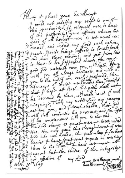 Lettera scritta da Oliver Cromwell a Lord Fairfax per congratularsi della sua prosperità e annunciare la cattura di Wexford, Irlanda da Unbekannt