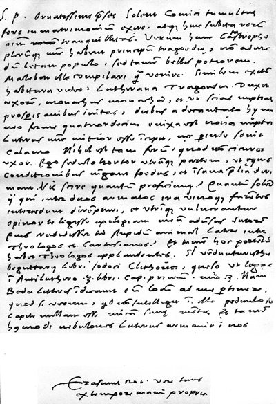 Lettera scritta in latino da Erasmo a Nicolaas Everaerts riguardante il matrimonio di Martin Lutero, affermando che 