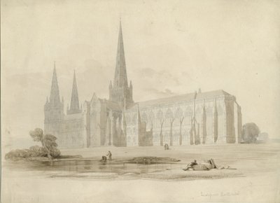 Cattedrale di Lichfield - Vista Sud-Est: disegno e lavaggio, nd [?XIX sec] da Unbekannt