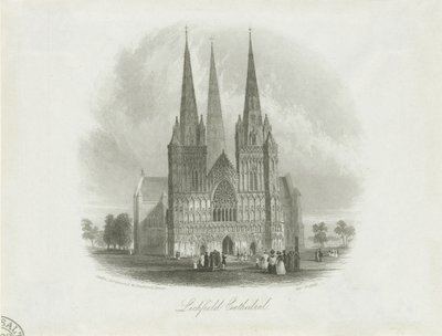 Cattedrale di Lichfield - Facciata Ovest: incisione su acciaio, nd [c 1842] da Unbekannt