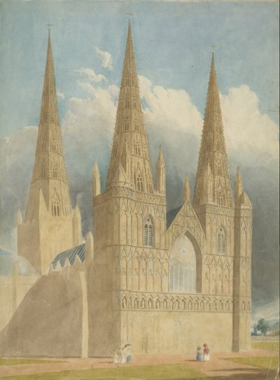 Cattedrale di Lichfield - Facciata Ovest: acquerello, nd [c 1840] da Unbekannt