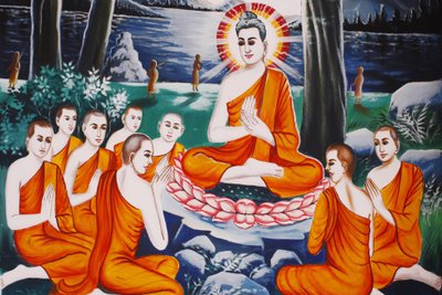 Vita del Buddha. Il Buddha che interroga i suoi discepoli nell