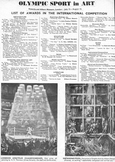 Elenco dei vincitori dei premi per architettura, arte, scultura, letteratura, dramma e musica alle Olimpiadi di Londra del 1948 da Unbekannt