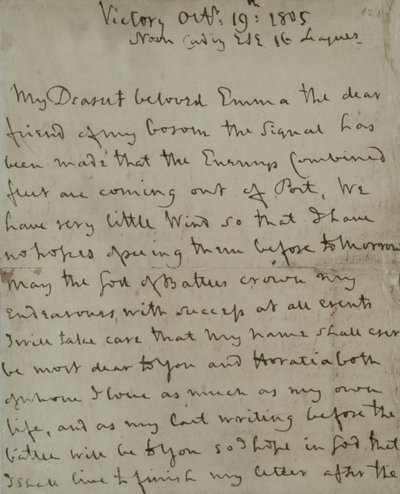 Ultima lettera di Lord Nelson (1758-1805) a Emma Hamilton, scritta dalla 
