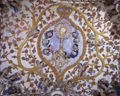 Vista dal basso di un murale sulla cupola di una chiesa, Chiesa di Santo Domingo, Oaxaca, Stato di Oaxaca, Messico da Benjamin Baud