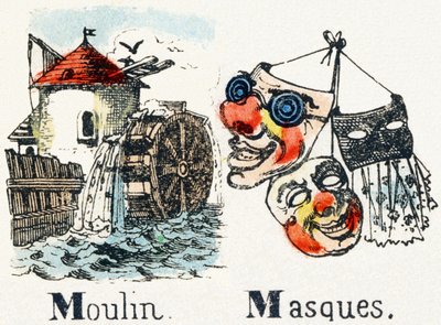 M - Mulino Maschere - Alfabeto - Divertimenti infantili - Imagerie d