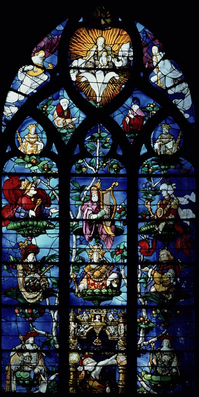 Madonna con Bambino e angeli e ritratti che riflettono il patrocinio di un patrono episcopale locale, c. XIII secolo (vetro colorato) da Unbekannt