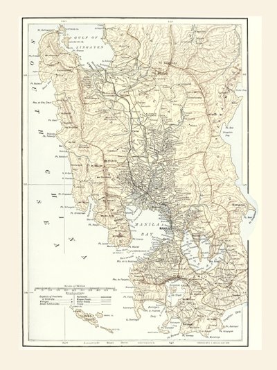Mappa di Manila, Filippine e il teatro di guerra durante la guerra ispano-americana del 1898 da Unbekannt