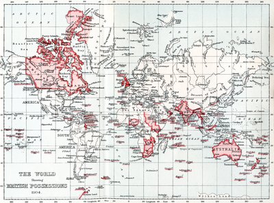Mappa del mondo che mostra i possedimenti britannici nel 1904 da Unbekannt