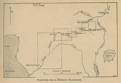 Mappa che mostra il percorso della Missione Marchand nel 1898 da Unbekannt