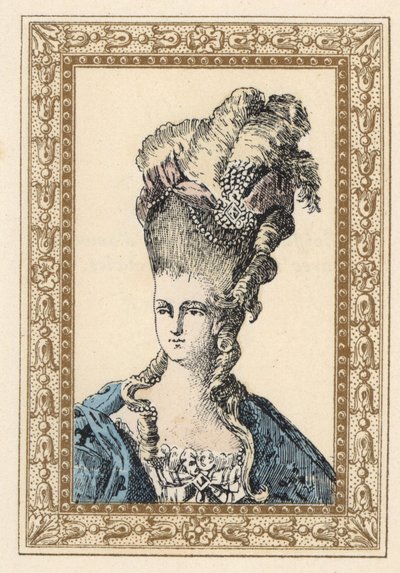 Maria Antonietta, moglie del re Luigi XVI di Francia, con elaborata acconciatura coronata di nastri e perle da Unbekannter Künstler
