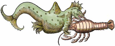 Drago marino e crostaceo gigante, xilografia tratta da 