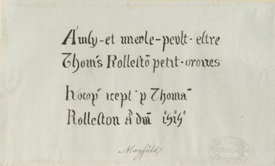 Chiesa di Mayfield - Iscrizione a Thomas Rolleston: disegno a penna, XVIII secolo da Unbekannt