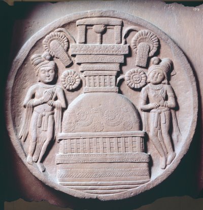 Medaglione con adoratori, rilievo dallo Stupa di Bharhut, monumento buddista, Madhya Pradesh, India, II secolo a.C. da Nicolas d