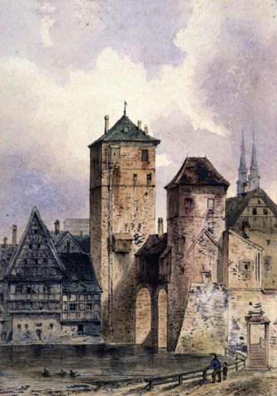 Città medievale sul Reno, c.1850-1900 da Unbekannter Künstler