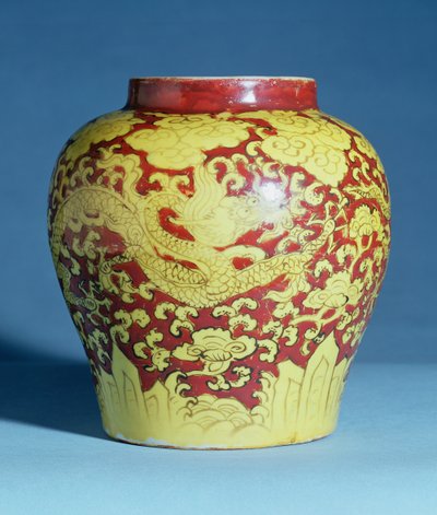 Vaso a balaustra rosso e giallo Ming (marchio Chia ching) (1522-66) da Unbekannt