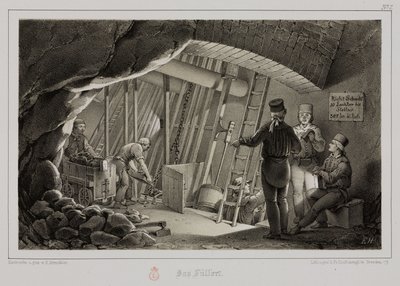 Miniere, minerali metallici: stazione di riempimento in una miniera, c. 1851 da Unbekannt