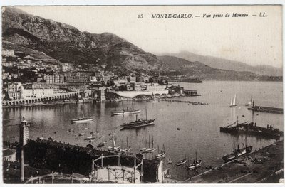 Monte Carlo: vista della città presa da Monaco - Cartolina fine XIX-XX secolo da William M. Timlin