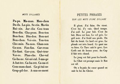 Parole sillabe e piccole frasi sulle parole di una sillaba - Gravura tratta da ABCD delle bambine. Pellerin & Cie, stampatore-editore, Epinal, circa 1890. Serie A da Unbekannt