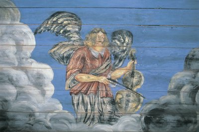 Murale dipinto su una parete di legno, Museo Etnografico all