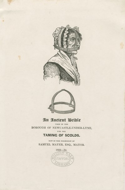 Newcastle-under-Lyme - Museruola per brontolone: incisione su legno, c.1833-4 da Unbekannt