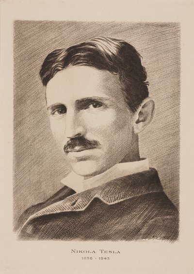 Nikola Tesla, ingegnere, fisico e inventore serbo nato in Croazia, c. 1885 da Unbekannt
