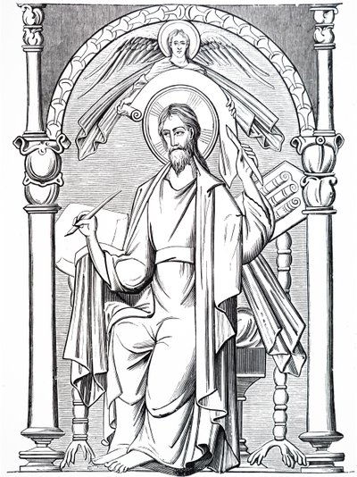 Uno degli Evangelisti che scrive su pergamena da Unbekannt