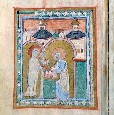 Pagina di un codice che mostra la Presentazione al Tempio, Tesoro della Cattedrale di Vercelli da Unbekannt