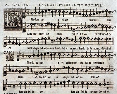 Pagina dello spartito musicale del salmo Laudate pueri a 8 voci di Tomás Luis de Victoria da Unbekannter Künstler
