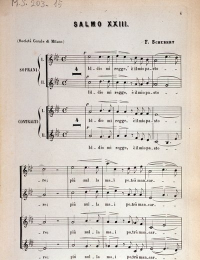 Pagina di spartito musicale del Salmo 23, op 132, D 706 di Franz Schubert da Unbekannter Künstler