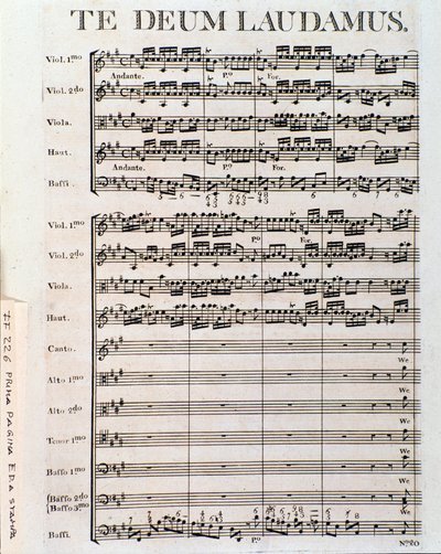 Pagina di spartito musicale del Te Deum di G F Handel da Unbekannter Künstler