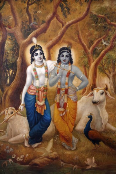Dipinto raffigurante il dio indù Krishna accanto a suo fratello Balaram da Unbekannt