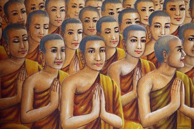 Dipinto raffigurante monaci (ascoltando Buddha) Udong Cambogia da Unbekannt