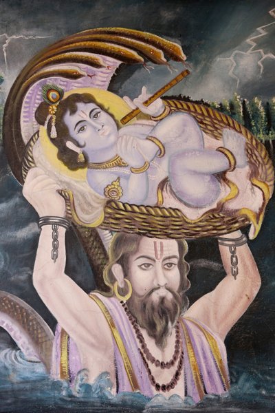 Dipinto a Gokul: Krishna bambino trasportato sul fiume Yamuna da Vasudeva. India da Unbekannt
