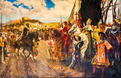 Dipinto dei Mori che consegnano le chiavi a Isabella, Cappella Reale dei Re Cattolici Isabella I e Ferdinando II, Granada, Andalusia, Spagna, Europa da Unbekannter Künstler