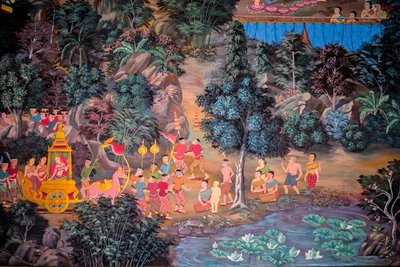 Dipinti di scene di villaggio con Buddha in Thailandia, Wat bang riang, Thub Pat, Phang Nga, Thailandia, Asia (foto) da Unbekannter Künstler